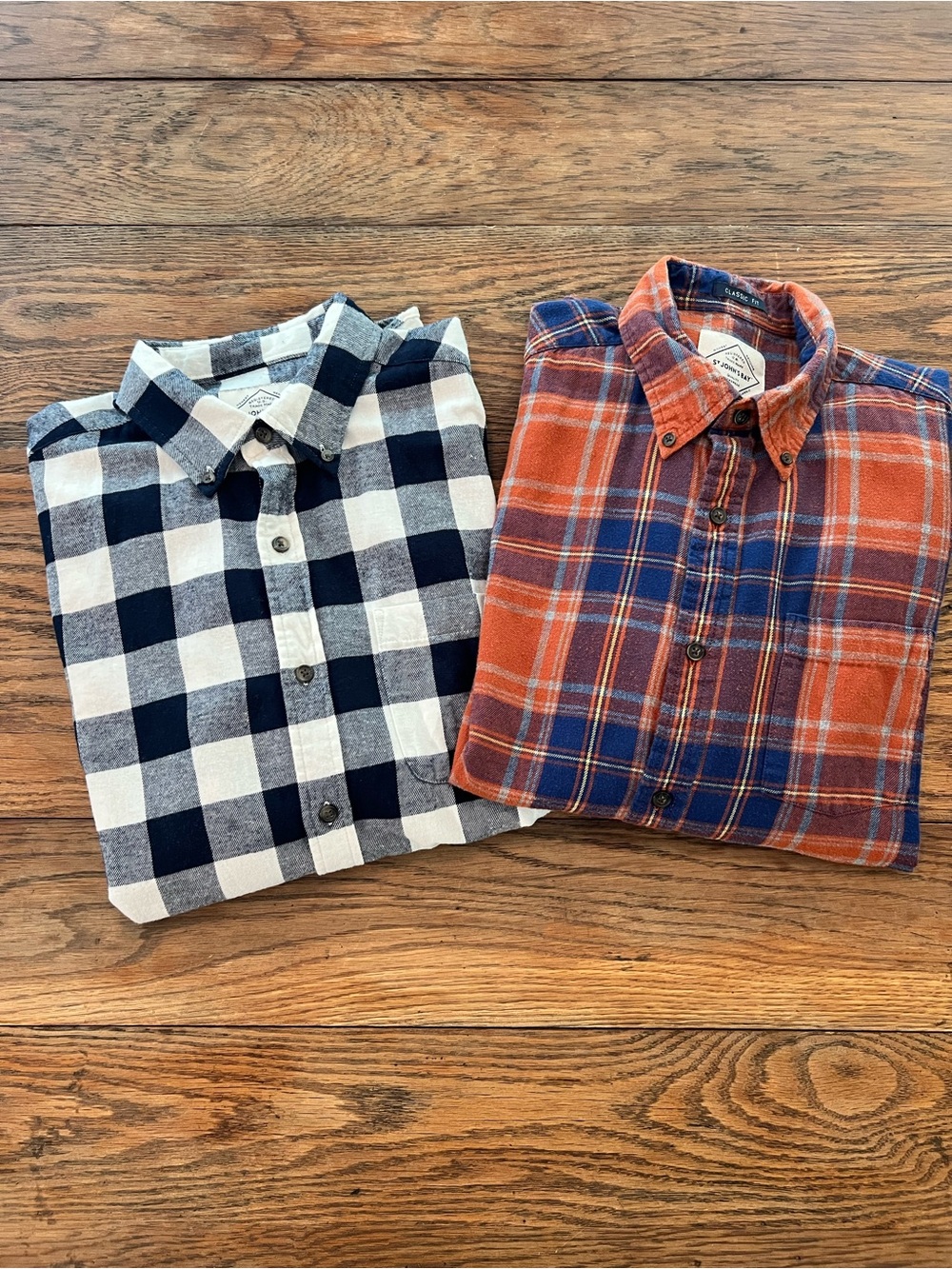 St. John's Bay Navy & White Checked Shirt and Orange & Blue Plaid Shirt Set